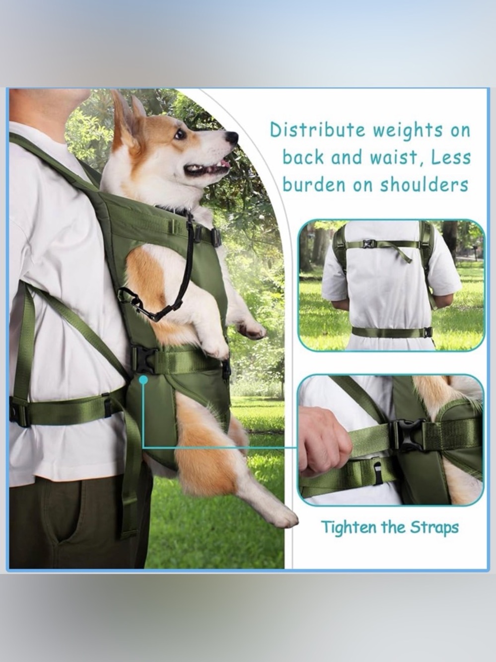 Olive Green Dog Carrier Backpack - Comfort Pet Front Pack - Picture 4 of 4